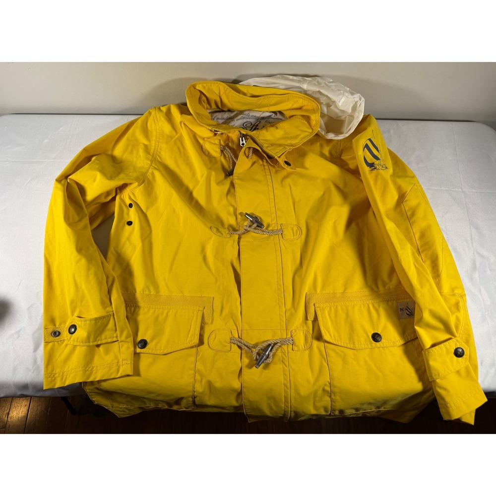 Vintage 90s Nautica Yellow Sailing Jacket Spinnaker Toggle Dufl Rain Coat Mens L